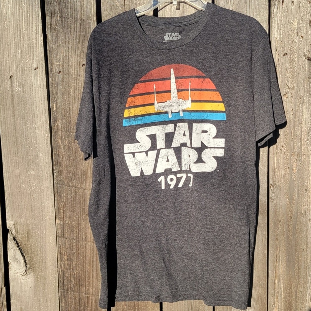 Star Wars 1977 X-Wing Sunset Graphic T-Shirt Unisex XL Charcoal Retro